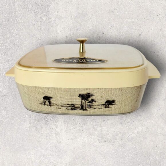 Vintage 1960s Thermo-Serv Insulated Casserole Server Tropical Scene MCM Serving - Picture 4 of 15